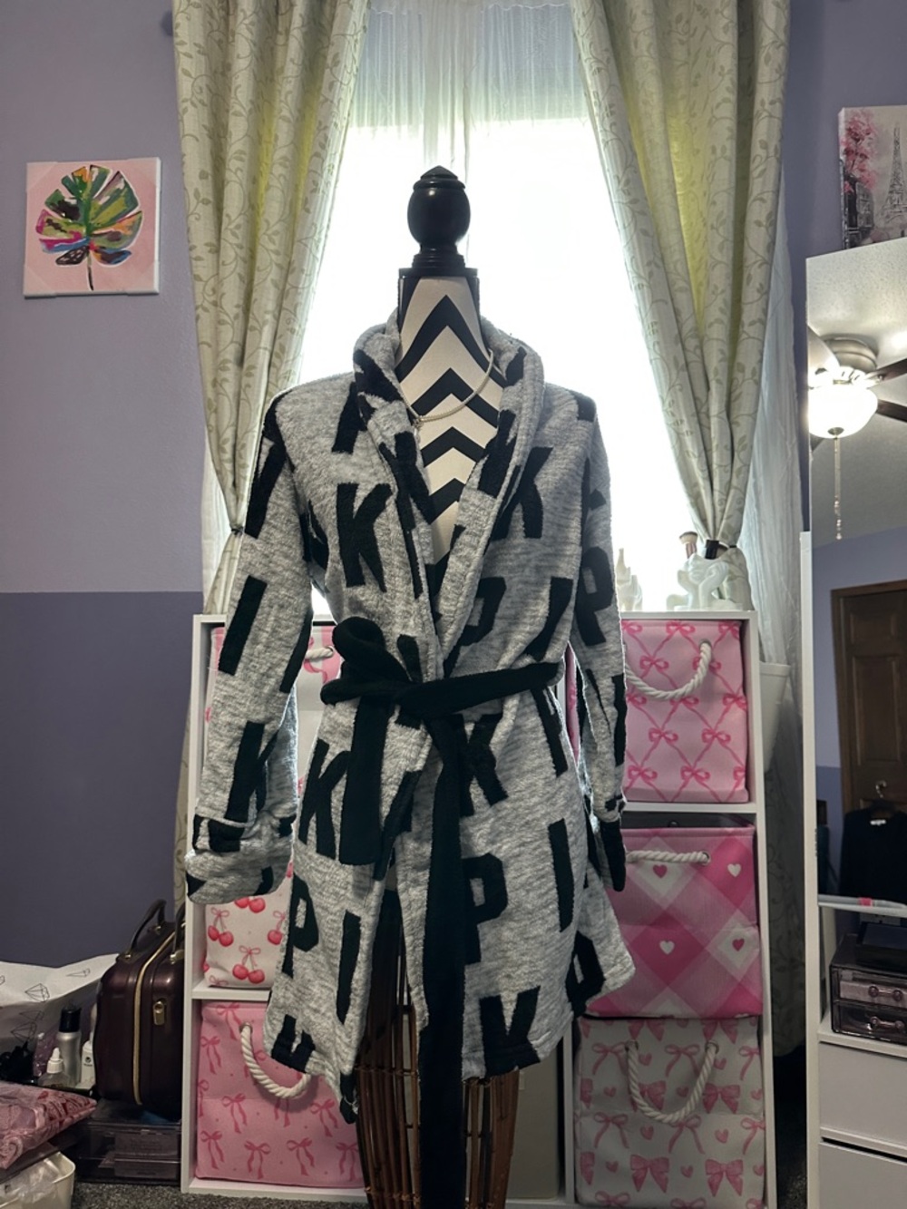 Pink by Victoria secret Gray and Black Lettered robe xs/s